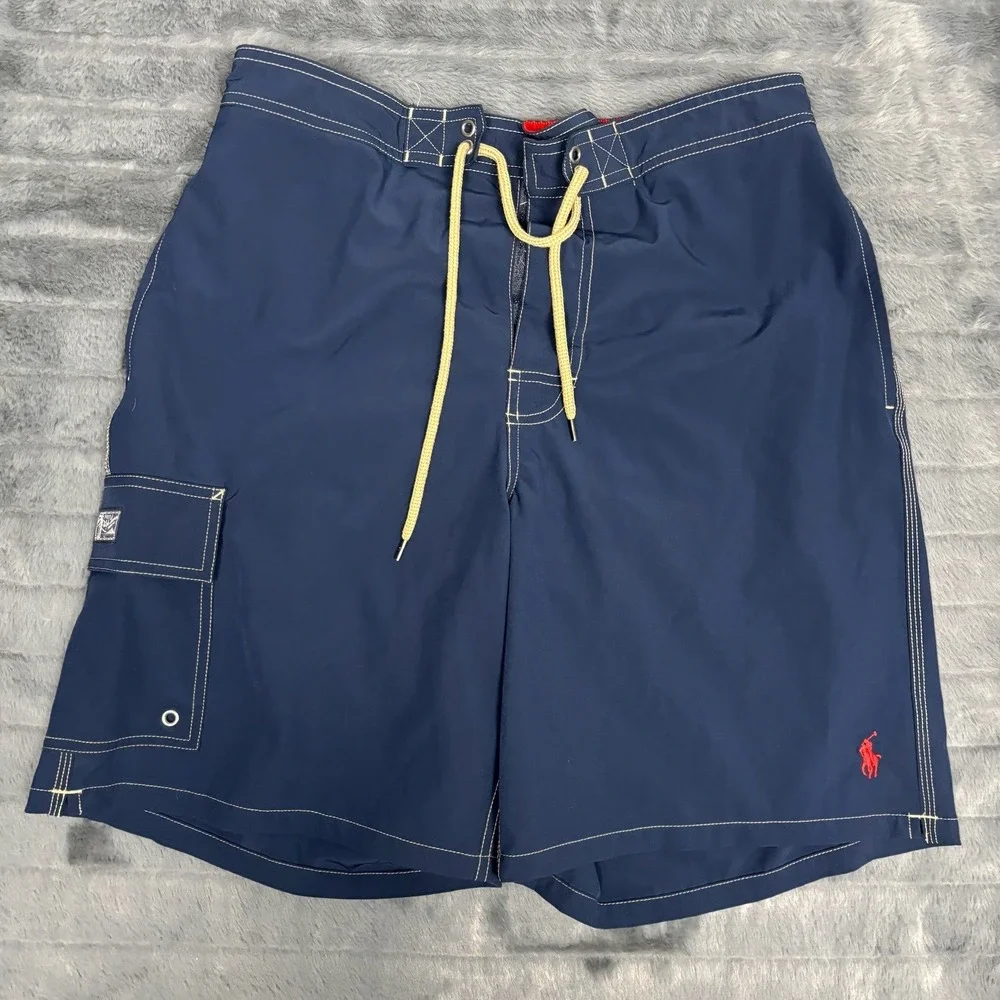 Polo Ralph Lauren Mens Navy Blue Cargo Board Shorts Swim Trunks Large